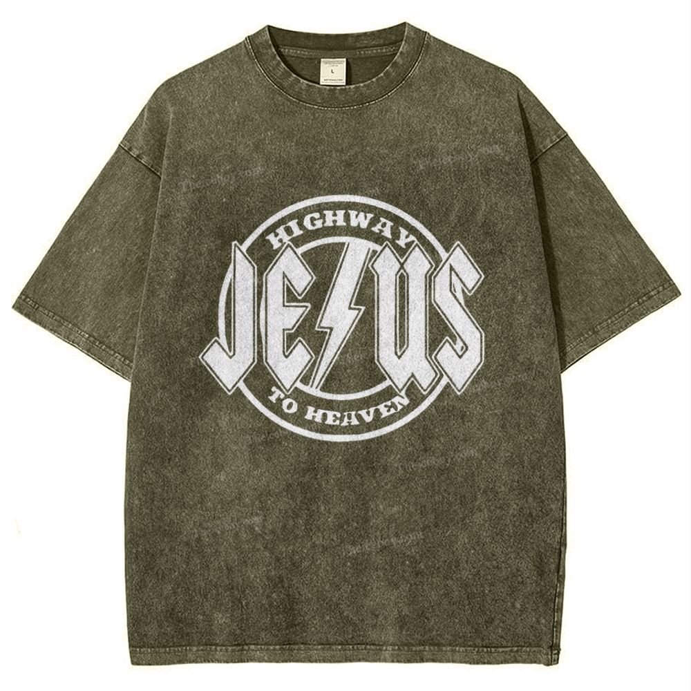Jesus Highway To Heaven Snowflake Vintage Washed T-Shirt