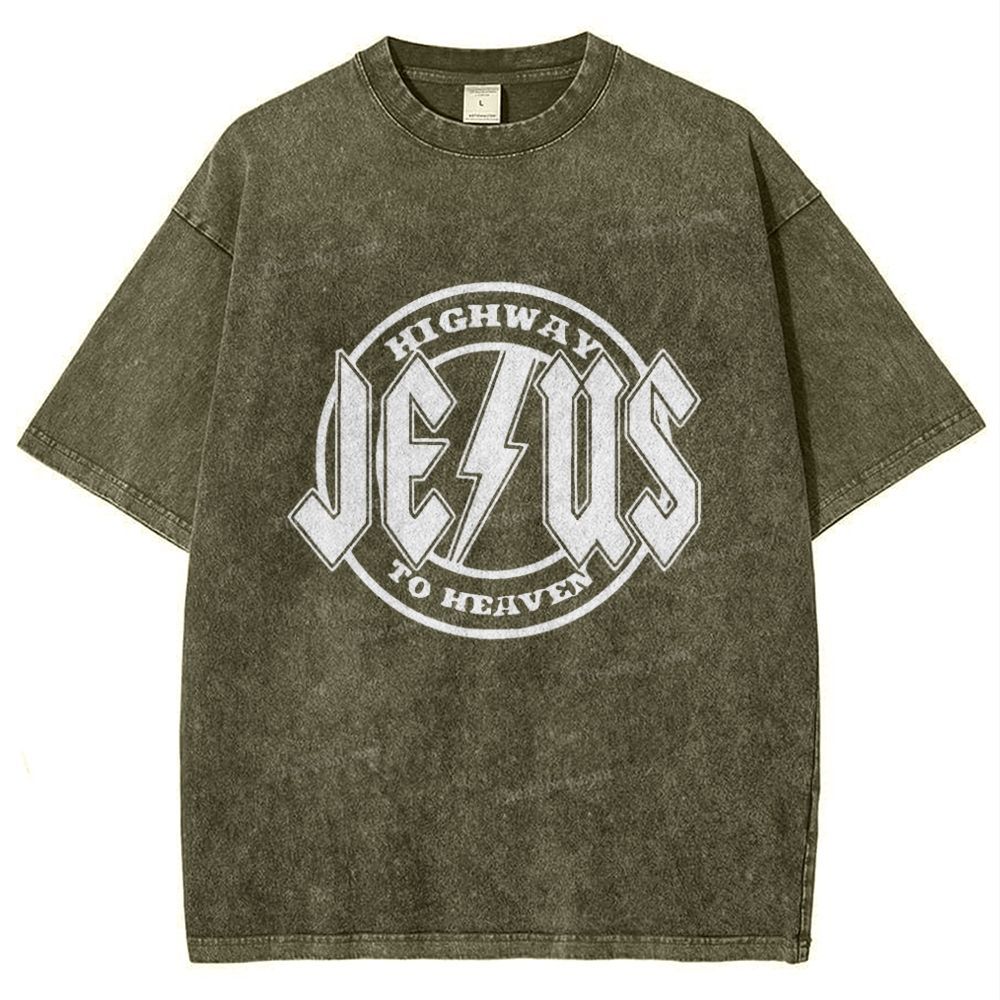 Jesus Highway To Heaven Snowflake Vintage Washed T-Shirt