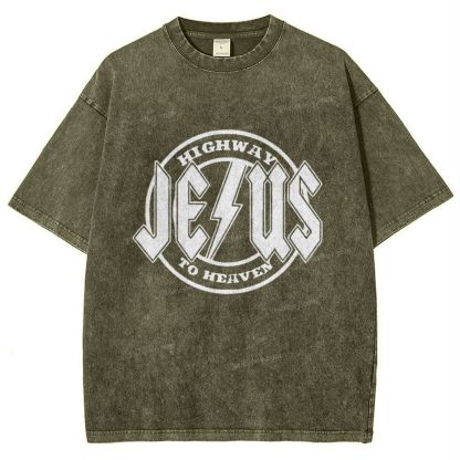 Jesus Highway To Heaven Snowflake Vintage Washed T-Shirt