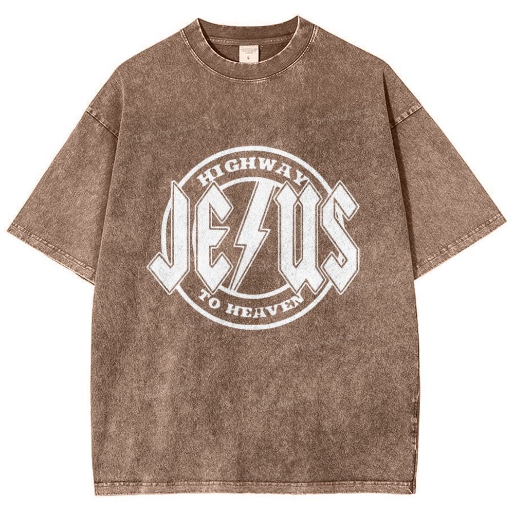 Jesus Highway To Heaven Snowflake Vintage Washed T-Shirt