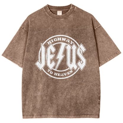 Jesus Highway To Heaven Snowflake Vintage Washed T-Shirt