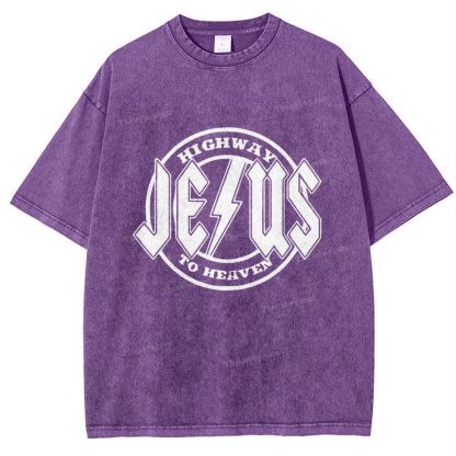 Jesus Highway To Heaven Snowflake Vintage Washed T-Shirt