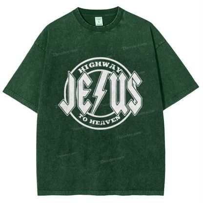 Jesus Highway To Heaven Snowflake Vintage Washed T-Shirt