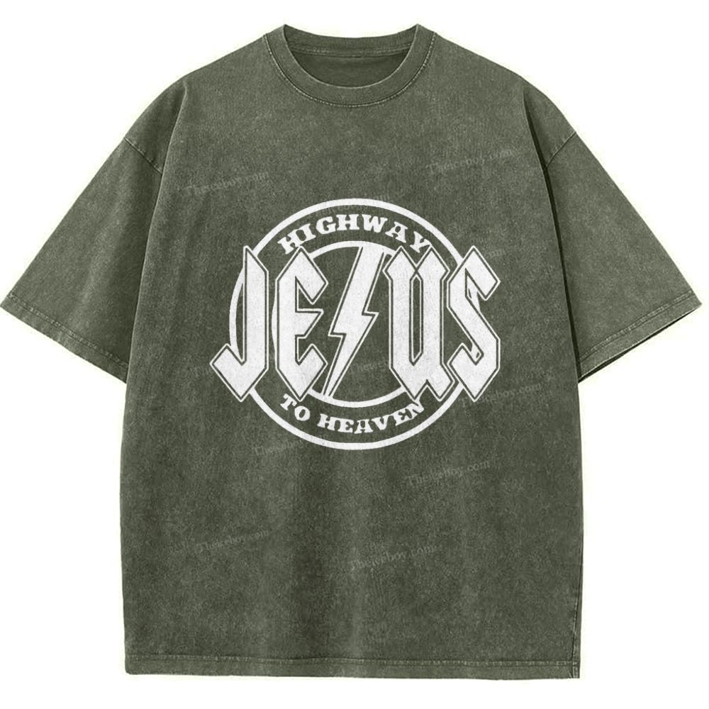 Jesus Highway To Heaven Snowflake Vintage Washed T-Shirt