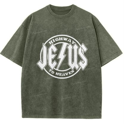 Jesus Highway To Heaven Snowflake Vintage Washed T-Shirt
