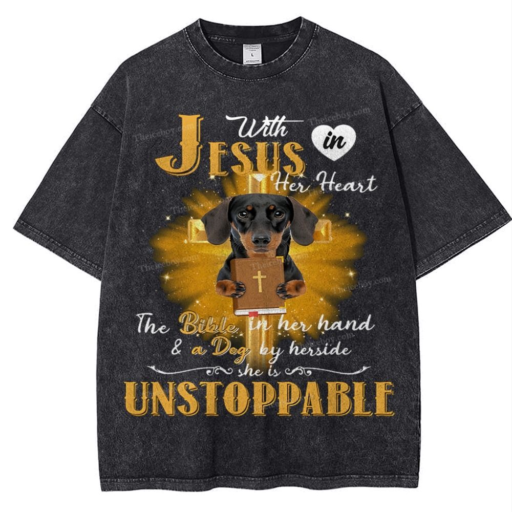 With Jesus In Her Heart Snowflake Vintage Washed T-Shirt