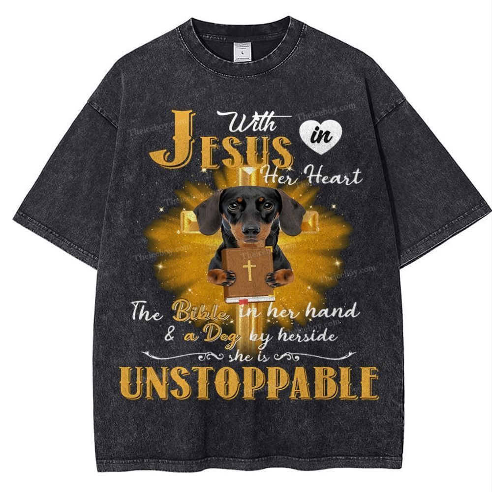 With Jesus In Her Heart Snowflake Vintage Washed T-Shirt