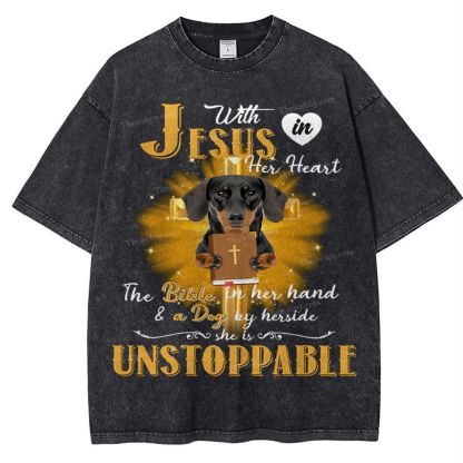 With Jesus In Her Heart Snowflake Vintage Washed T-Shirt