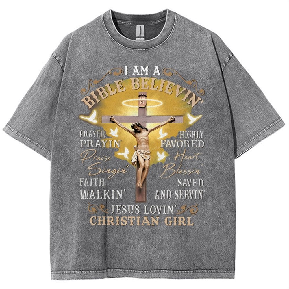 I Am Bible Believin Snowflake Vintage Washed T-Shirt