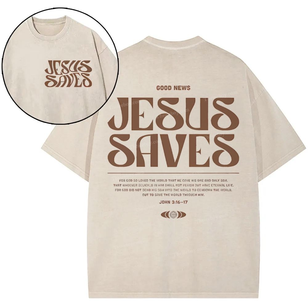 Jesus Saves Christian Snowflake Vintage Washed T-Shirt