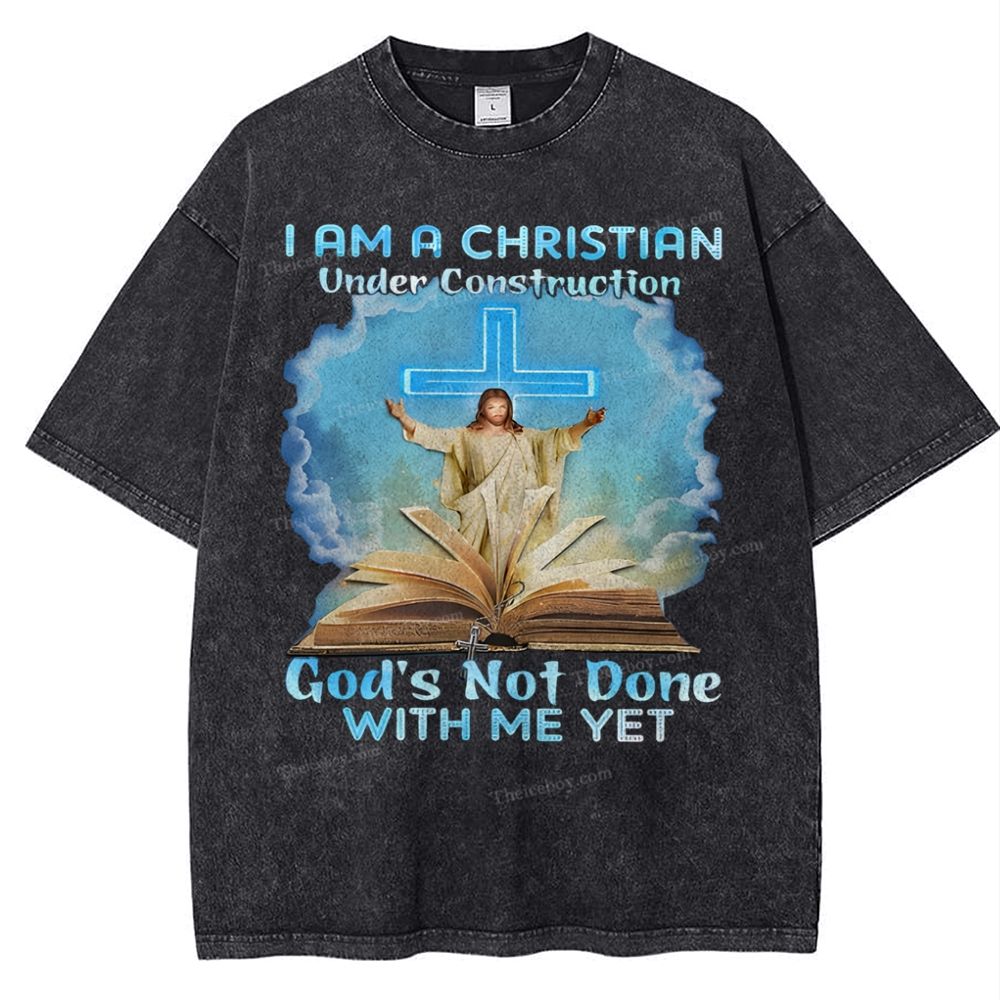 I Am A Christian Under Construction Snowflake Vintage Washed T-Shirt