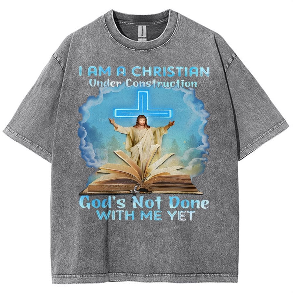 I Am A Christian Under Construction Snowflake Vintage Washed T-Shirt