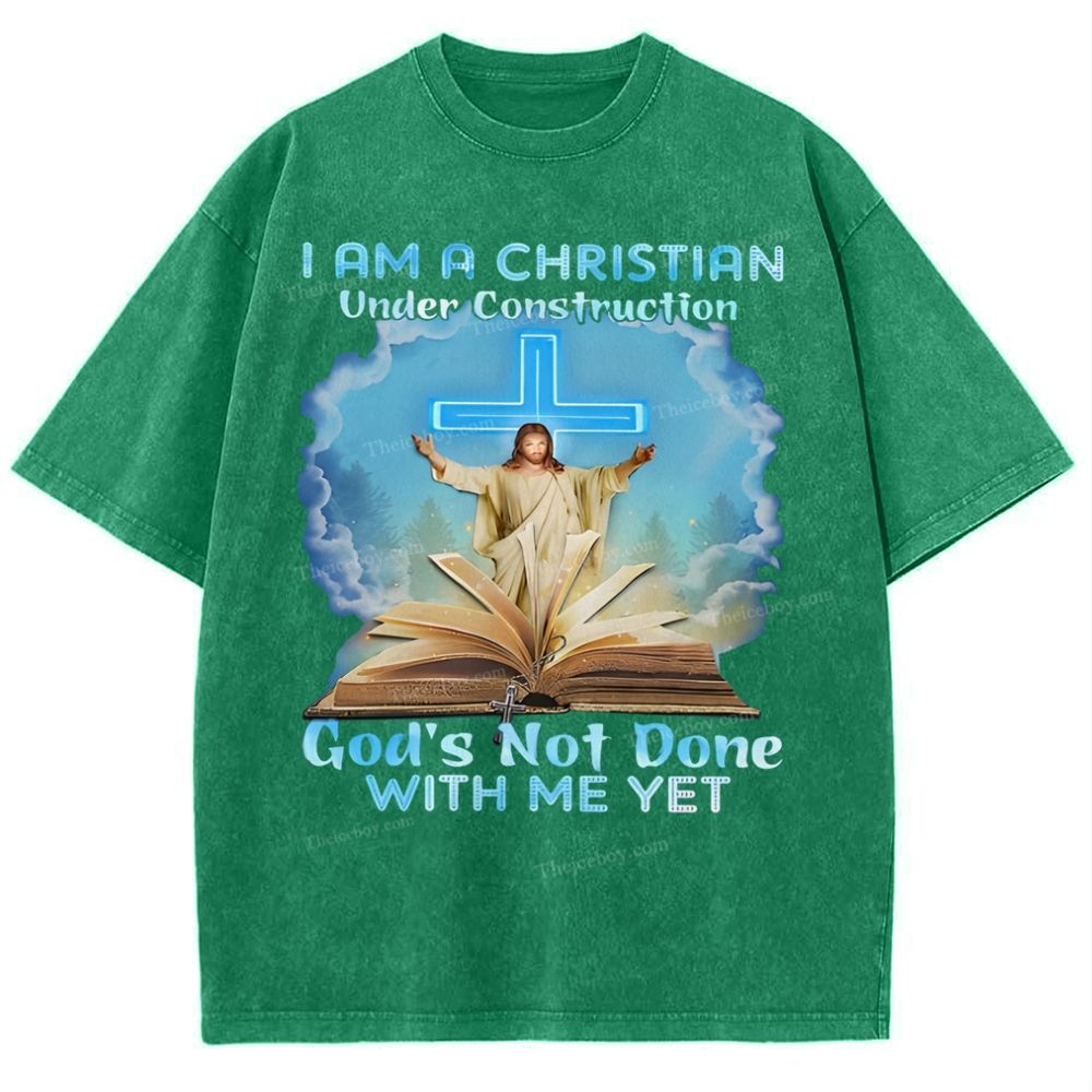 I Am A Christian Under Construction Snowflake Vintage Washed T-Shirt