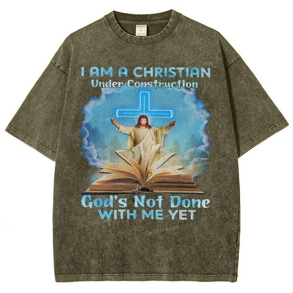 I Am A Christian Under Construction Snowflake Vintage Washed T-Shirt