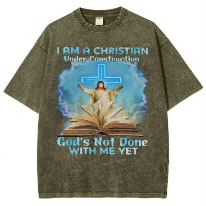 I Am A Christian Under Construction Snowflake Vintage Washed T-Shirt