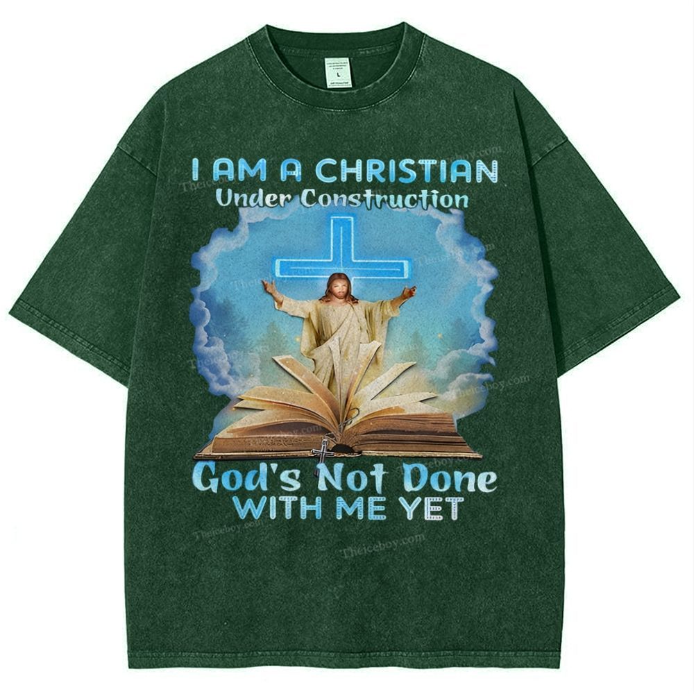 I Am A Christian Under Construction Snowflake Vintage Washed T-Shirt