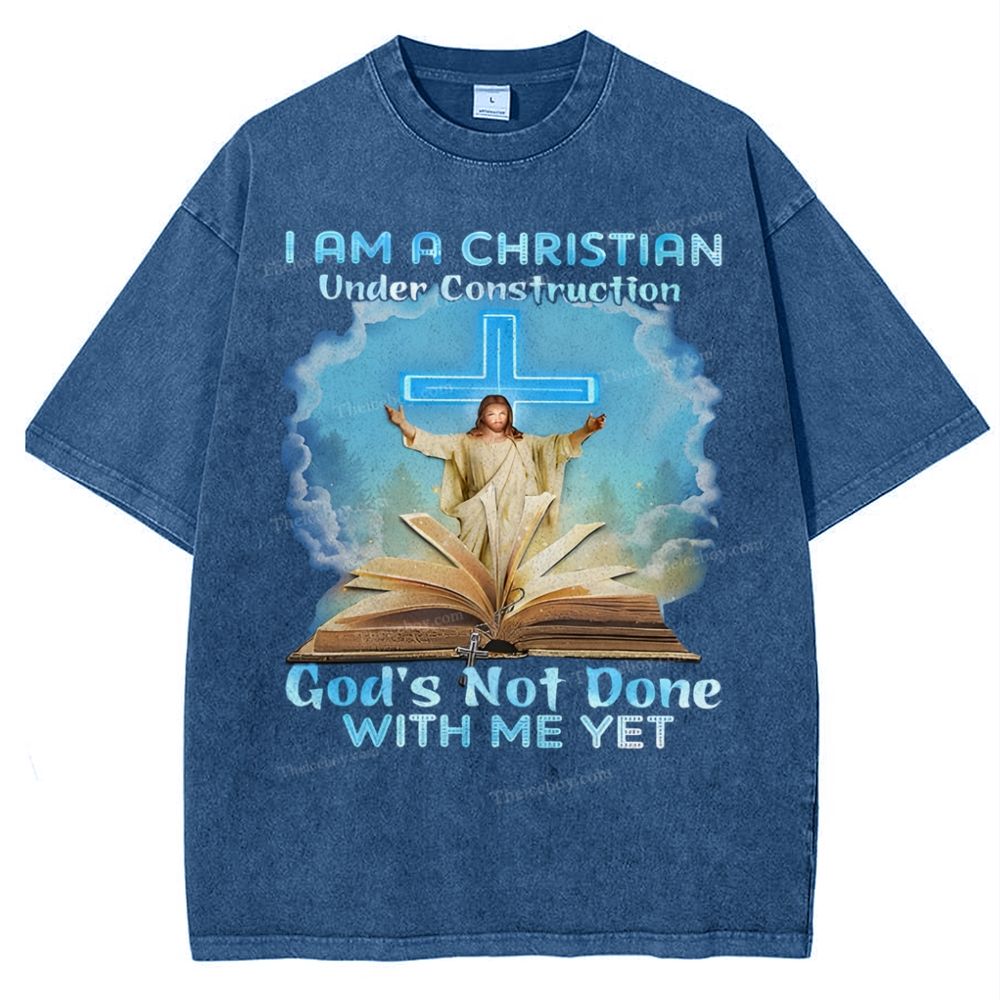 I Am A Christian Under Construction Snowflake Vintage Washed T-Shirt