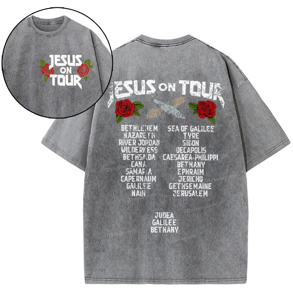 Jesus On Tour Christian Snowflake Vintage Washed T-Shirt