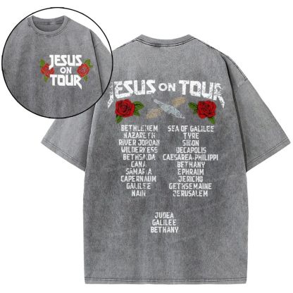 Jesus On Tour Christian Snowflake Vintage Washed T-Shirt