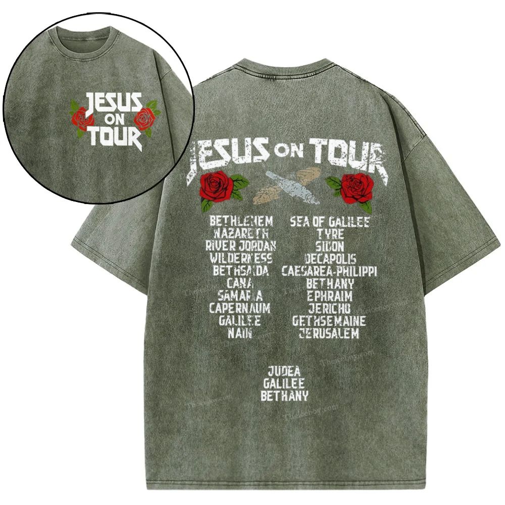 Jesus On Tour Christian Snowflake Vintage Washed T-Shirt