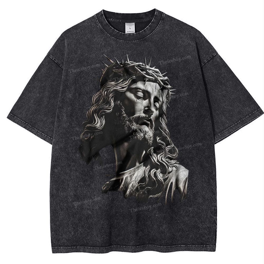 Statue Of Jesus Snowflake Vintage Washed T-Shirt