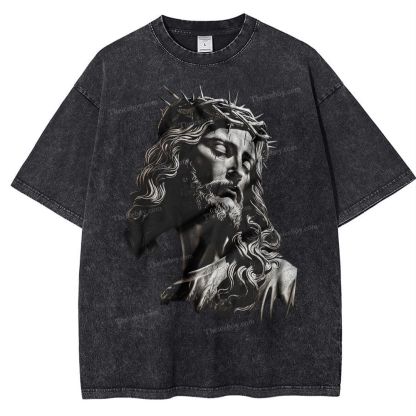 Statue Of Jesus Snowflake Vintage Washed T-Shirt
