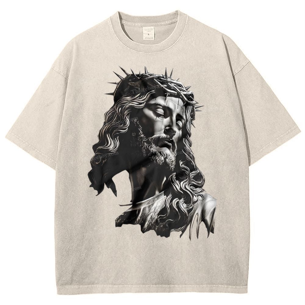 Statue Of Jesus Snowflake Vintage Washed T-Shirt