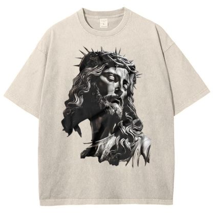 Statue Of Jesus Snowflake Vintage Washed T-Shirt