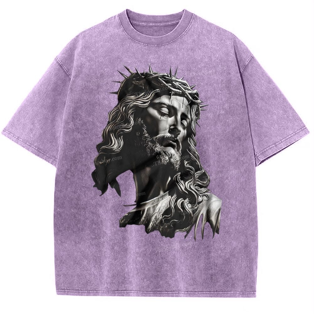 Statue Of Jesus Snowflake Vintage Washed T-Shirt