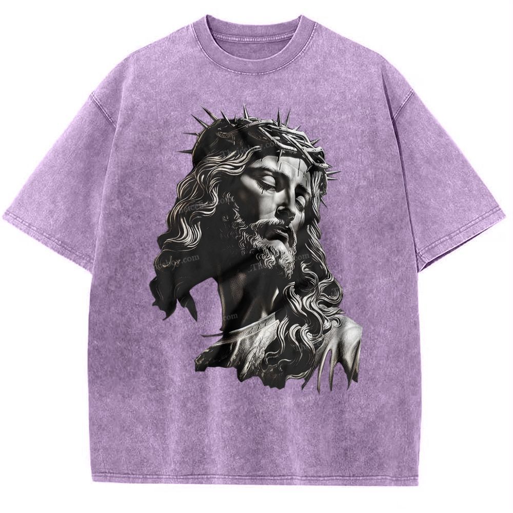 Statue Of Jesus Snowflake Vintage Washed T-Shirt
