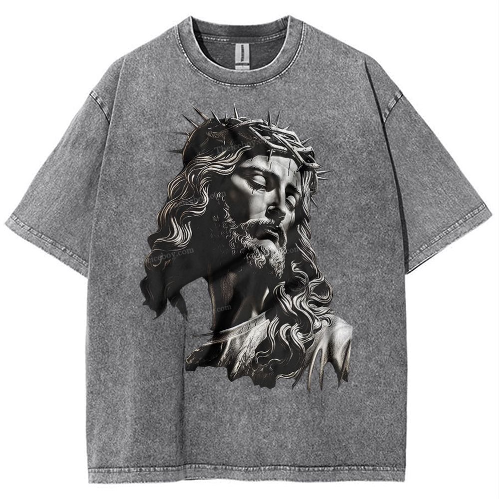 Statue Of Jesus Snowflake Vintage Washed T-Shirt