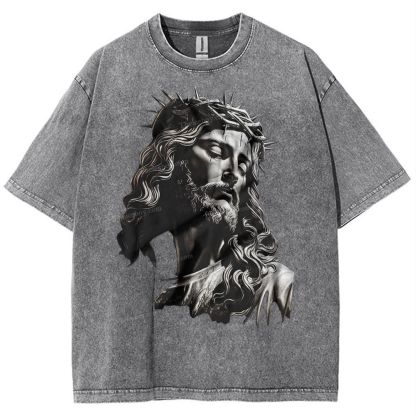 Statue Of Jesus Snowflake Vintage Washed T-Shirt