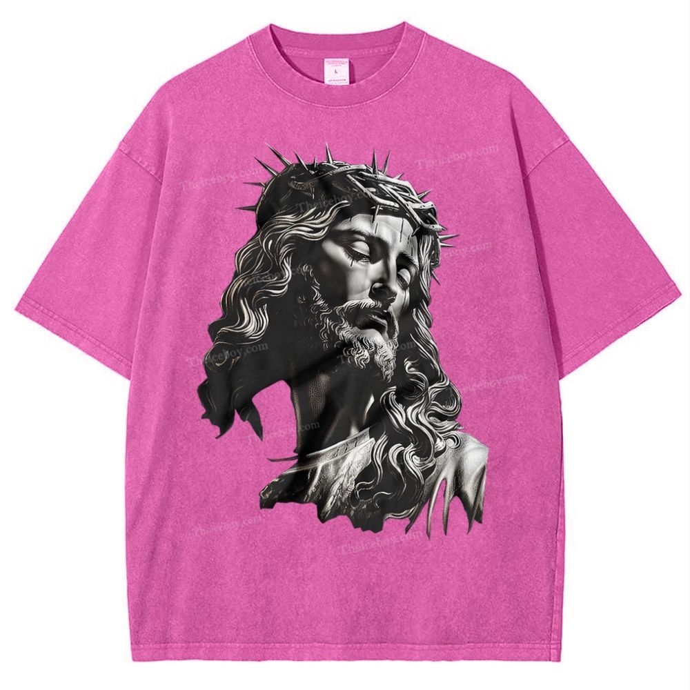Statue Of Jesus Snowflake Vintage Washed T-Shirt