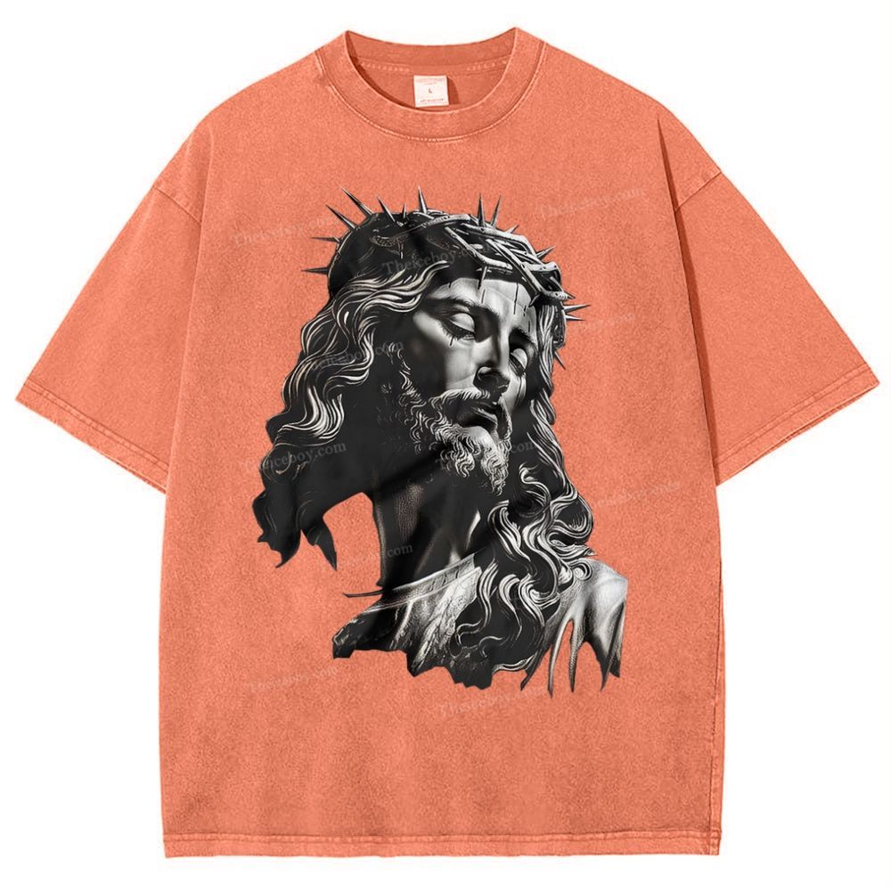Statue Of Jesus Snowflake Vintage Washed T-Shirt