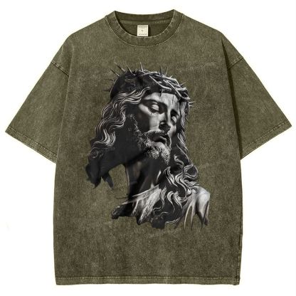Statue Of Jesus Snowflake Vintage Washed T-Shirt