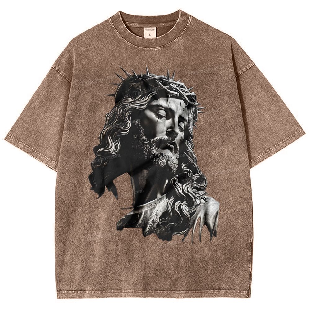 Statue Of Jesus Snowflake Vintage Washed T-Shirt