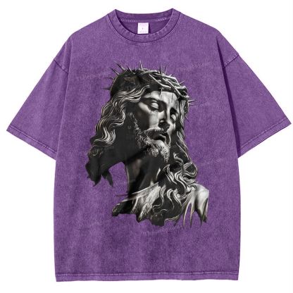 Statue Of Jesus Snowflake Vintage Washed T-Shirt