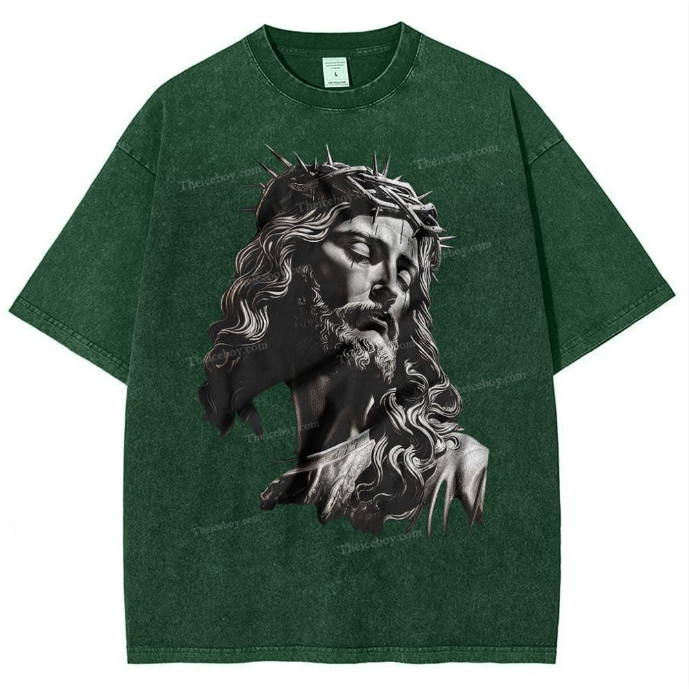 Statue Of Jesus Snowflake Vintage Washed T-Shirt