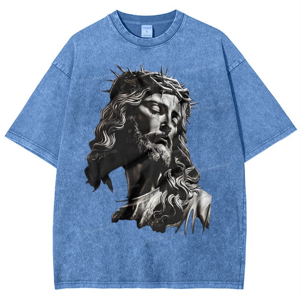 Statue Of Jesus Snowflake Vintage Washed T-Shirt