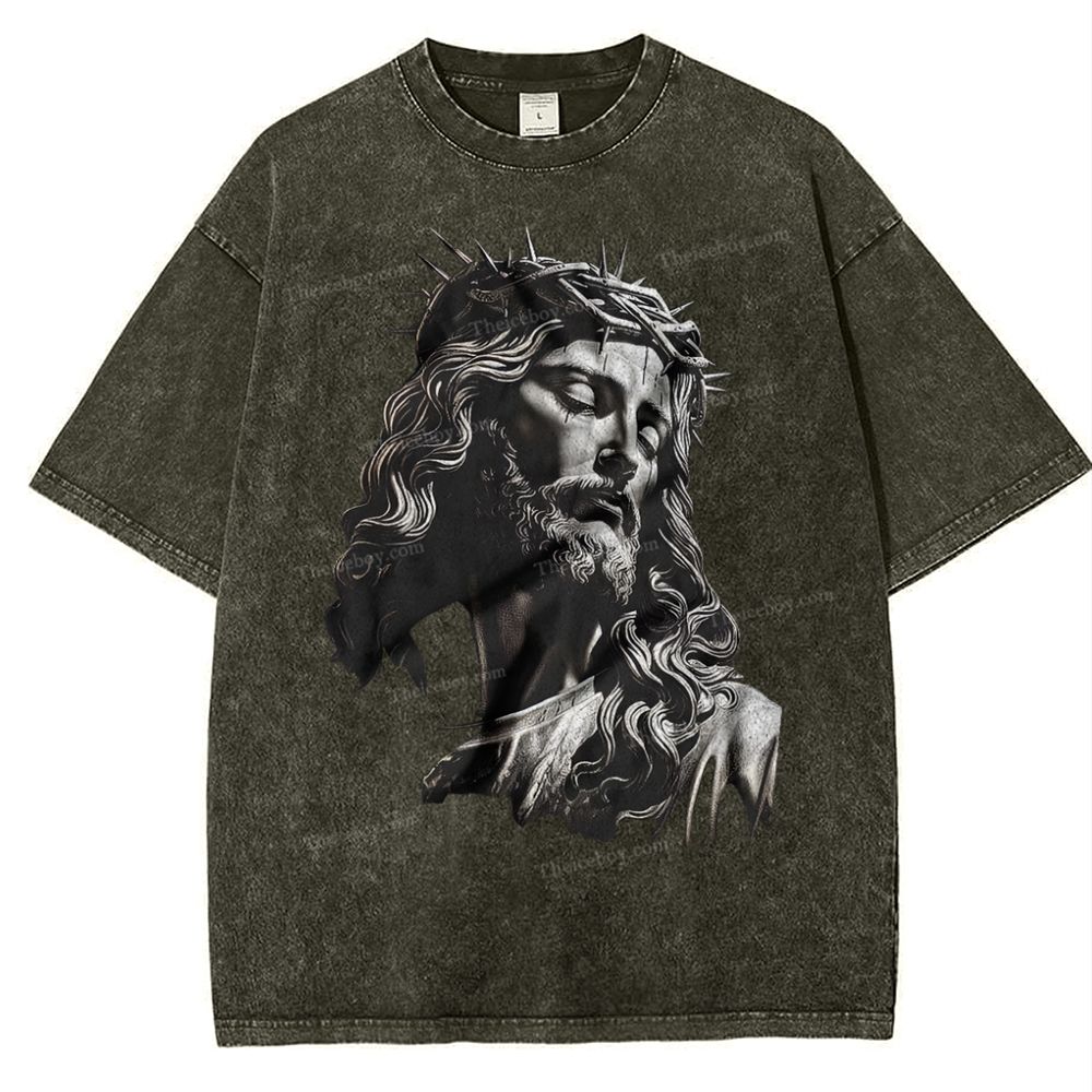 Statue Of Jesus Snowflake Vintage Washed T-Shirt