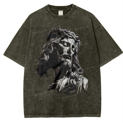 Statue Of Jesus Snowflake Vintage Washed T-Shirt