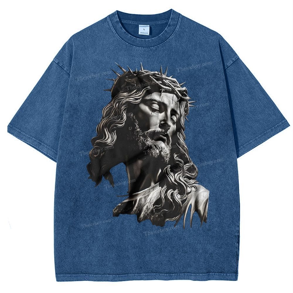 Statue Of Jesus Snowflake Vintage Washed T-Shirt