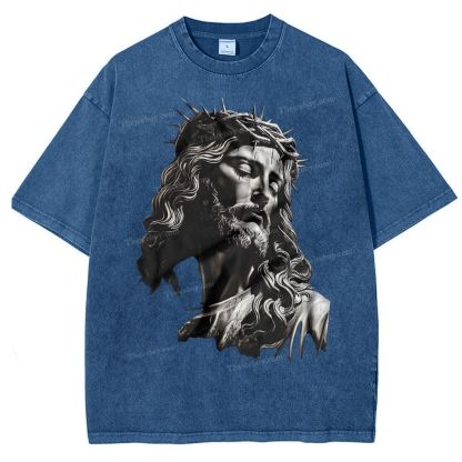 Statue Of Jesus Snowflake Vintage Washed T-Shirt