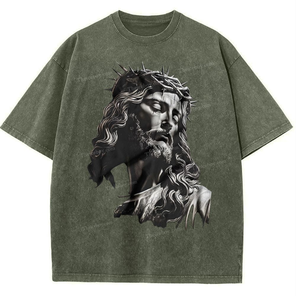 Statue Of Jesus Snowflake Vintage Washed T-Shirt