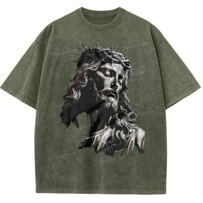 Statue Of Jesus Snowflake Vintage Washed T-Shirt