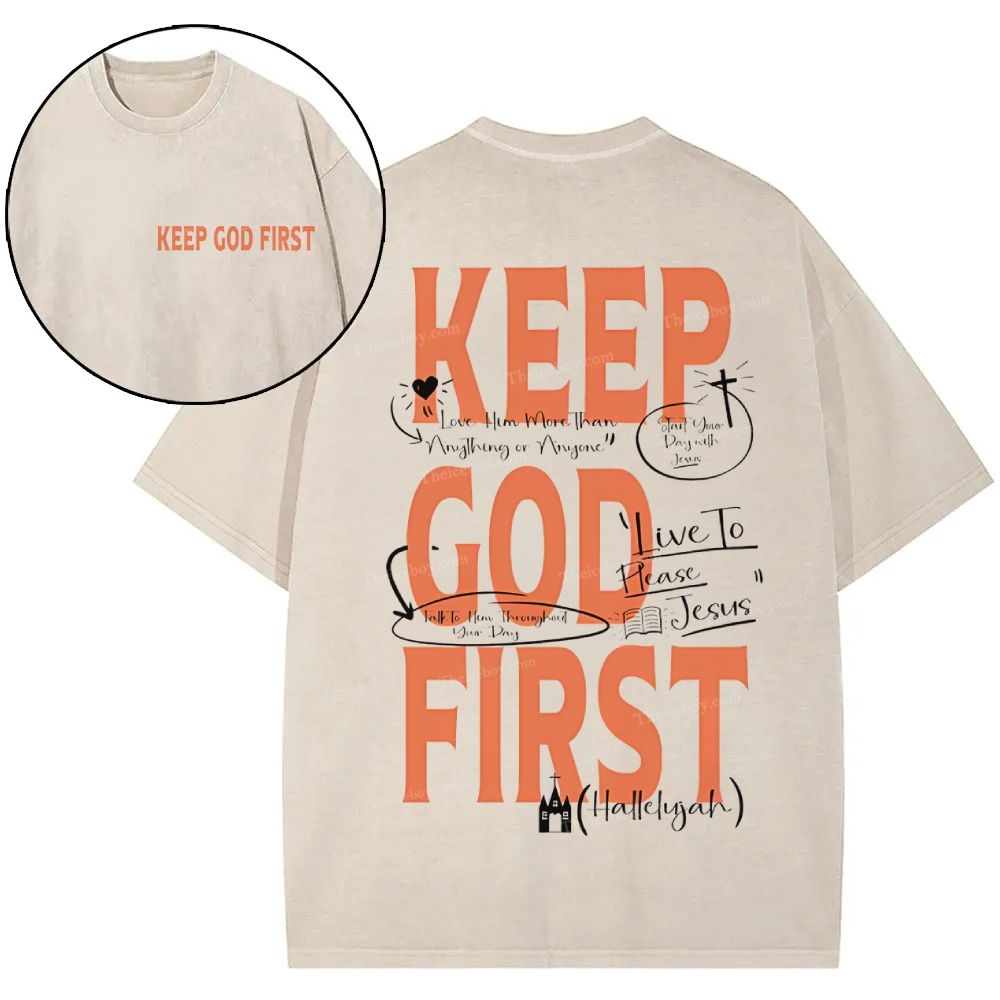Keep God First Christian Snowflake Vintage Washed T-Shirt