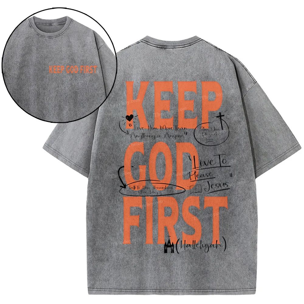 Keep God First Christian Snowflake Vintage Washed T-Shirt
