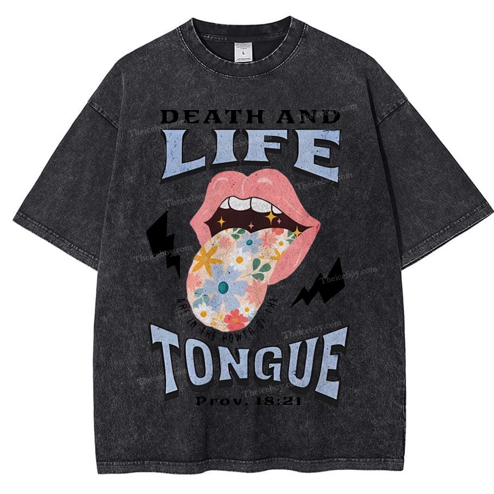 Death And Life Tongue Christian Snowflake Vintage Washed T-Shirt