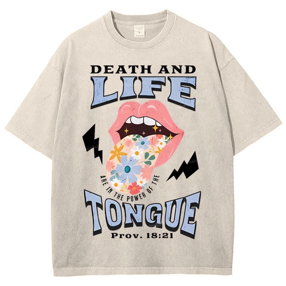 Death And Life Tongue Christian Snowflake Vintage Washed T-Shirt