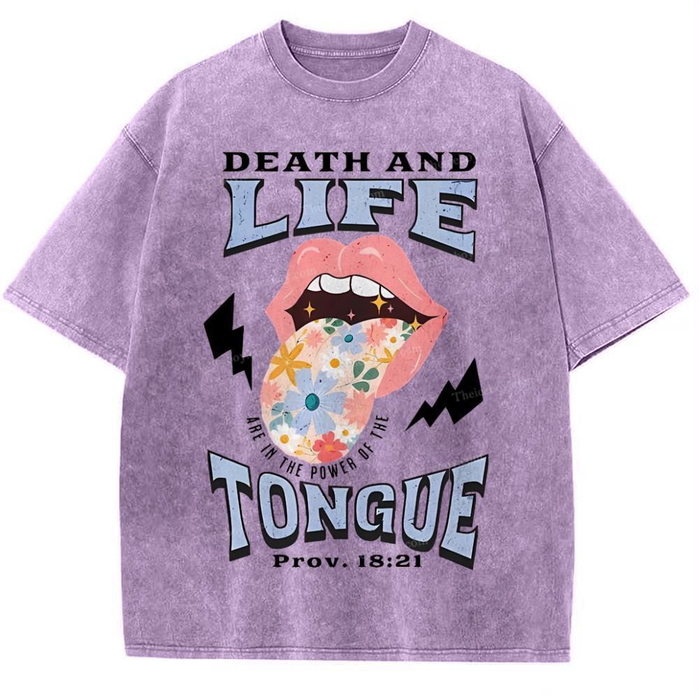 Death And Life Tongue Christian Snowflake Vintage Washed T-Shirt